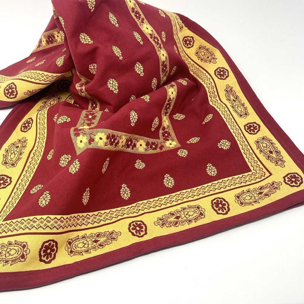 Les Tissages Du Soleil Table Runner 16” X 40” Red Yellow Cotton France Provence